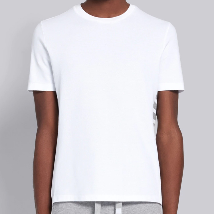 Shop Thom Browne 白色側條紋圓領T恤 MJS123A-00050-100