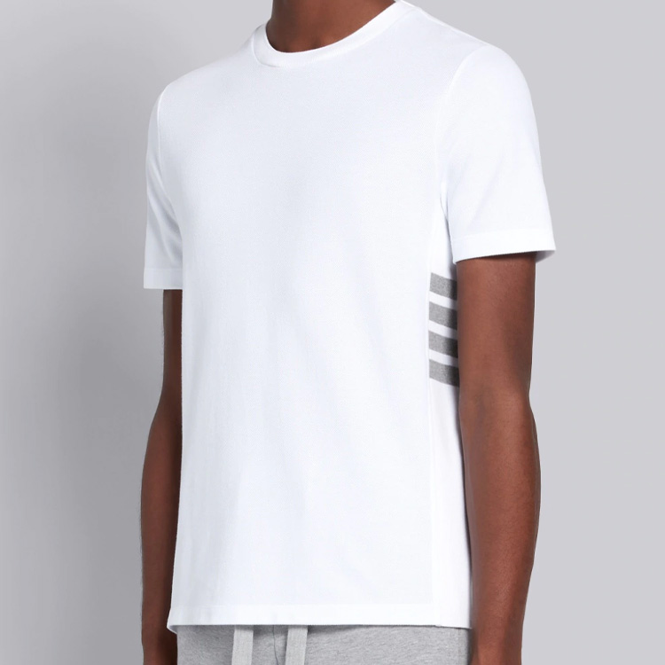 Details for Thom Browne 白色側條紋圓領T恤 MJS123A-00050-100
