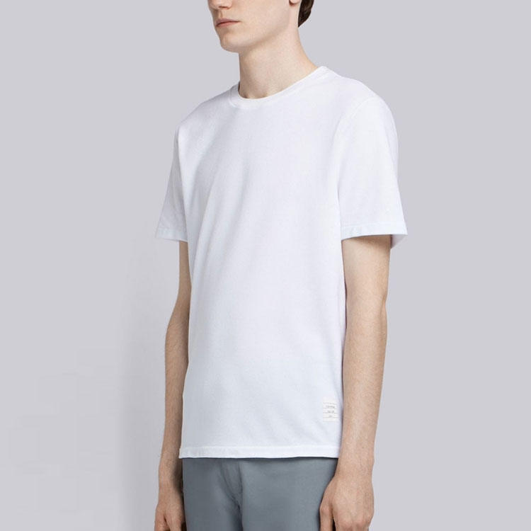 Cheap Thom Browne 白色側條紋圓領T恤 MJS123A-00050-100