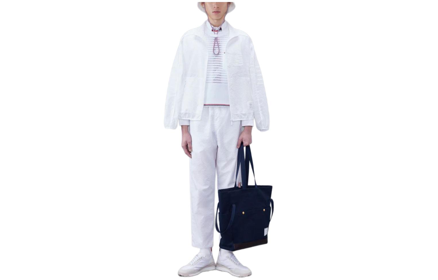 Thom Browne White Solid Zip-Up Collar Long Sleeve Jacket MJT417A-F0517-100