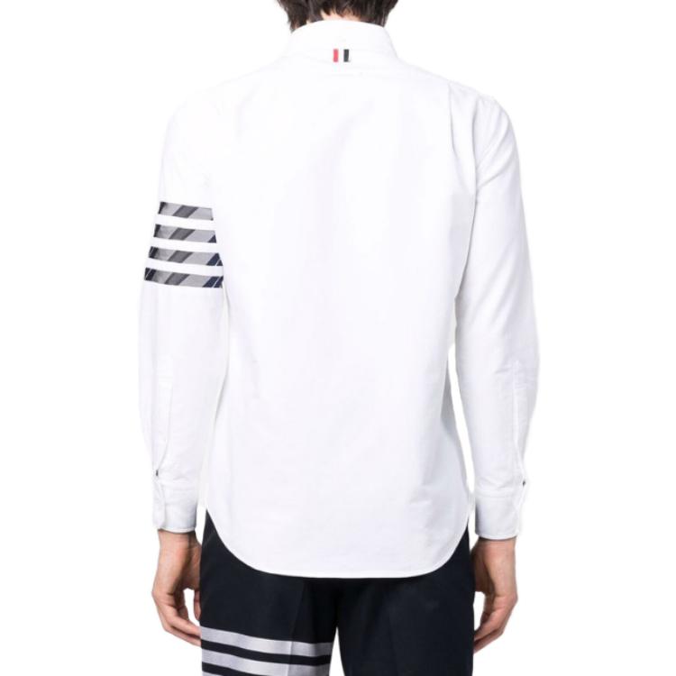 THOM BROWNE White Stripe Sleeve Button-Down Long Sleeve Shirt for Men MWL374A06177 圖 4