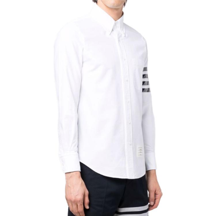 THOM BROWNE White Stripe Sleeve Button-Down Long Sleeve Shirt for Men MWL374A06177 圖 5