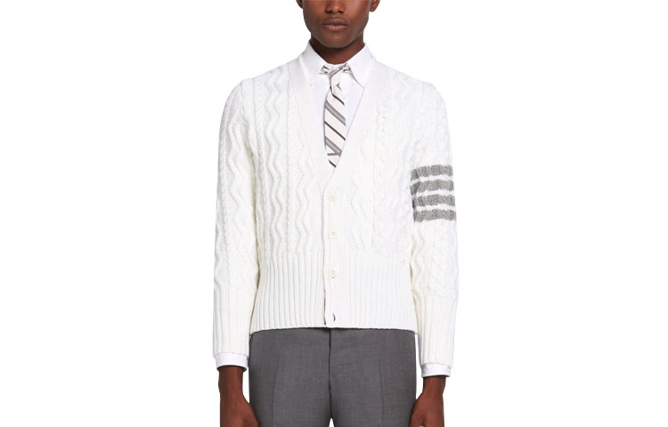 Thom Browne White Striped Cardigan Sweater MKC309A-Y1006-100