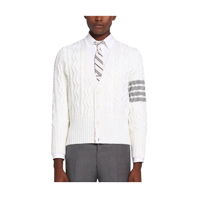 Thom Browne White Striped Cardigan Sweater MKC309A-Y1006-100