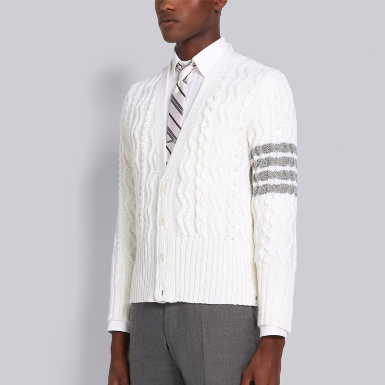 Thom Browne White Striped Cardigan Sweater MKC309A-Y1006-100 圖 4