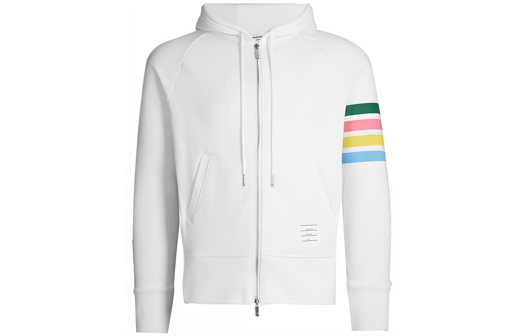 Thom Browne White Sweatshirt with Rainbow Stripes Print MJT165E-04061-100