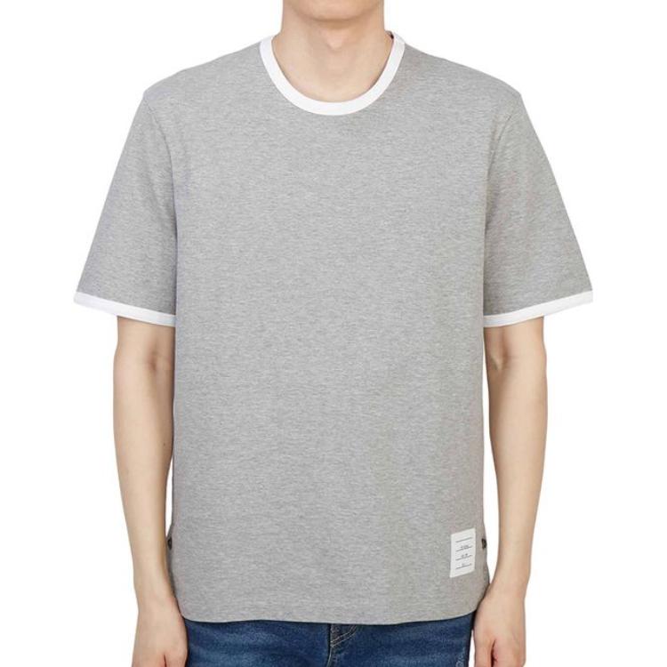 Details for 톰브라운 화이트 트림 크루넥 반팔 티셔츠 MJS083A-00042-055