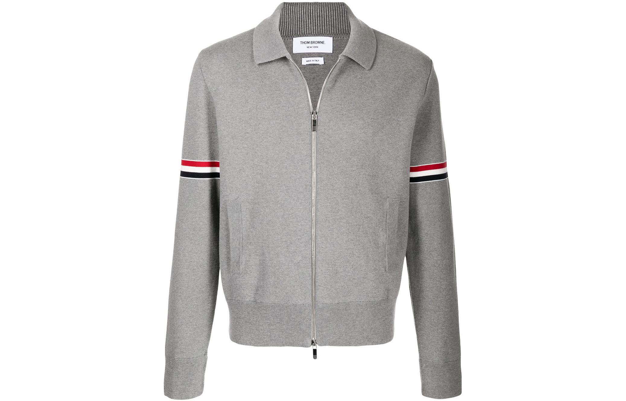 THOM BROWNE SS22  Gray Zip Collar Knit Sweater with Stripe Detail. MKJ076A-Y3007-055 圖 2