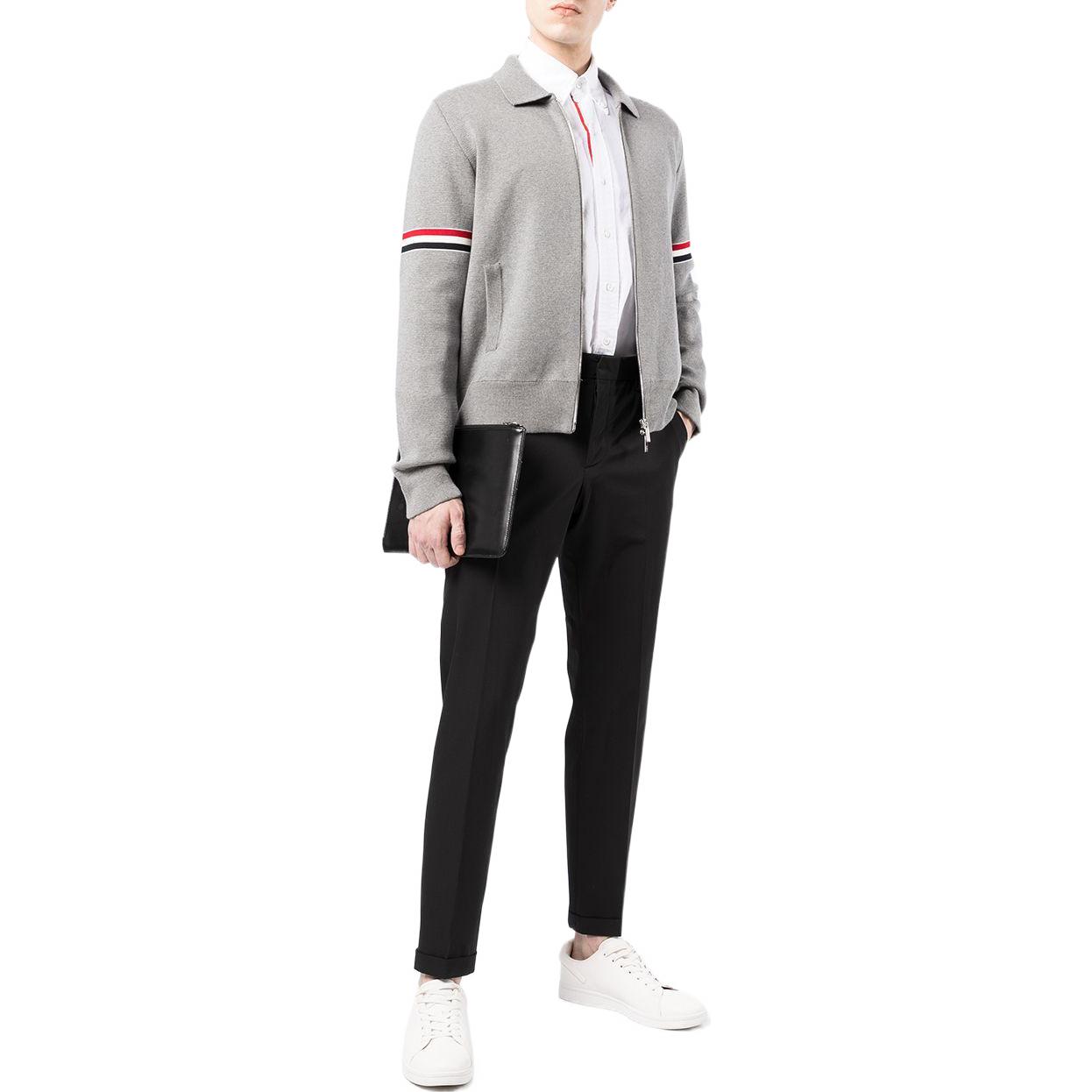 THOM BROWNE SS22  Gray Zip Collar Knit Sweater with Stripe Detail. MKJ076A-Y3007-055 圖 3