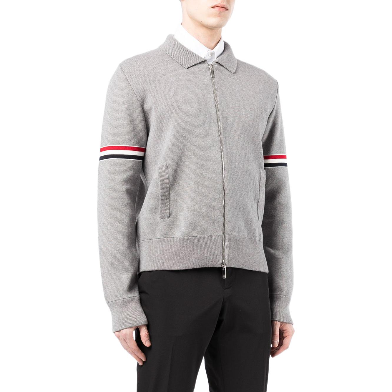 THOM BROWNE SS22  Gray Zip Collar Knit Sweater with Stripe Detail. MKJ076A-Y3007-055 圖 4