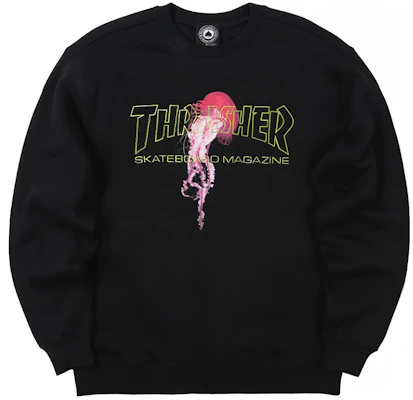 Thrasher Atlantic Drift 水母標誌黑色男女款圓領長袖運動衫。 145001 Buy Thrasher Atlantic Drift 水母標誌黑色男女款圓領長袖運動衫。 145001