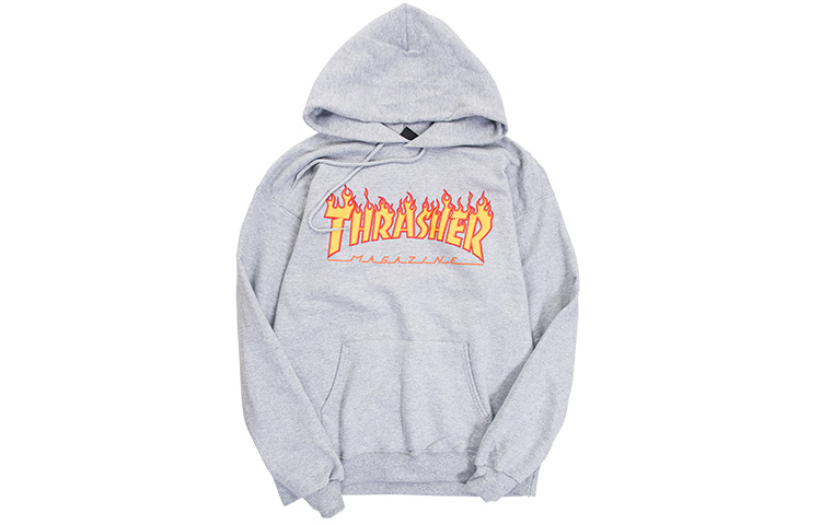 Thrasher Classic Flame Hoodie Winter Fleece Unisex Gray TRA-SS18-018-01