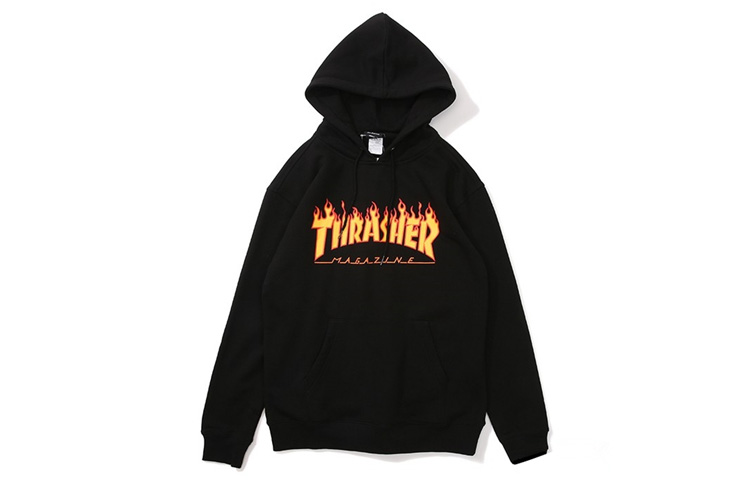 Thrasher Classic Flame Logo Hoodie Pullover Japanese Edition Unisex. TH03005-BLK