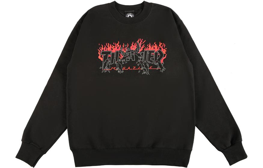 Thrasher Crows Flame Logo Fleece Crewneck Sweatshirt Unisex Black 145028