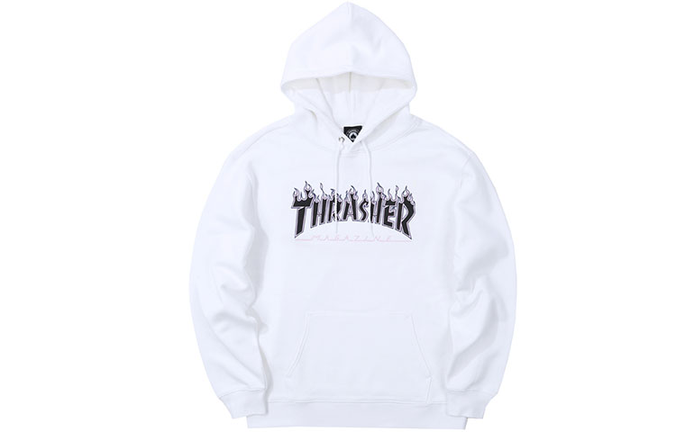 Thrasher Death Pink Flame Hoodie White Unisex Long Sleeve Pullover 145004