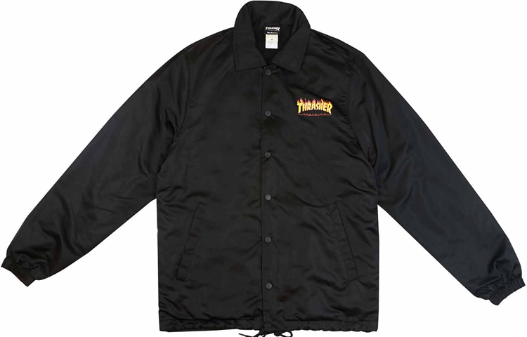 Thrasher Fire Logo Coach Jacket Black Japan Edition Unisex Thick Loose Fit. TH0219-CJ01BLK