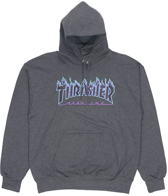 Thrasher 火焰連帽衫 灰藍色 冬季男女款 保暖羊毛長袖上衣 144741 Buy Thrasher 火焰連帽衫 灰藍色 冬季男女款 保暖羊毛長袖上衣 144741