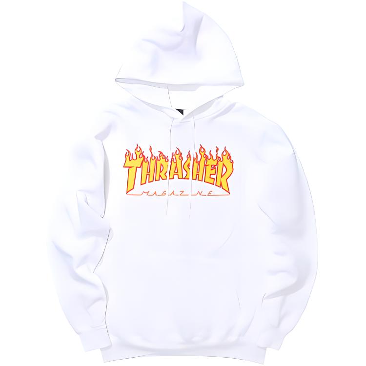 Thrasher Flame Hoodie White - Classic Unisex Pullover with Flame Print Design. 144704