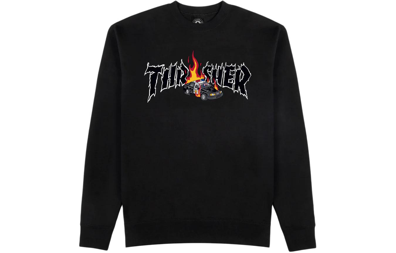 Thrasher Flame Logo Graphic Crewneck Sweatshirt Unisex Black TRA-SS24-044