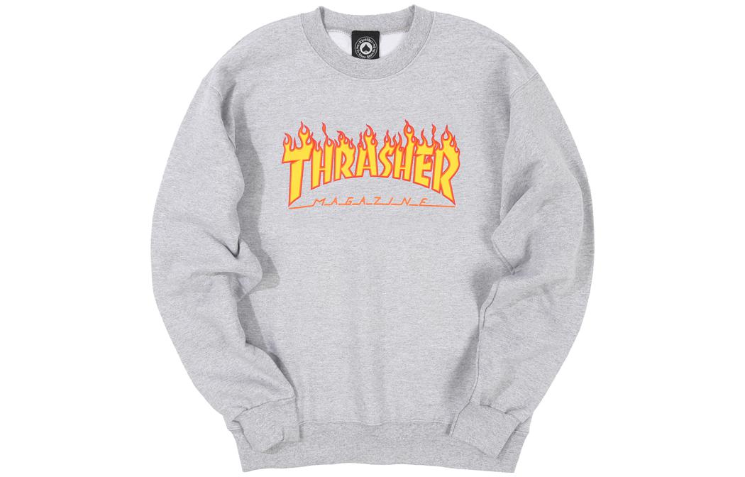 Thrasher Flame Logo Grey Crewneck Sweatshirt Unisex Autumn Edition (US). 312701灰