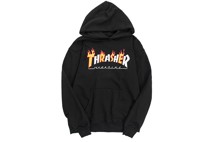 Thrasher Flame Logo Patchwork Hoodie Unisex Black (US Edition) TRA-SS18-030
