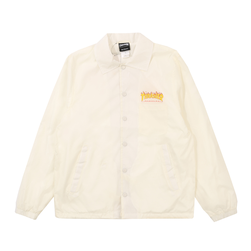 Thrasher Flame Logo Printed Coach Jacket Japan Edition White Unisex. THRAMJ02909