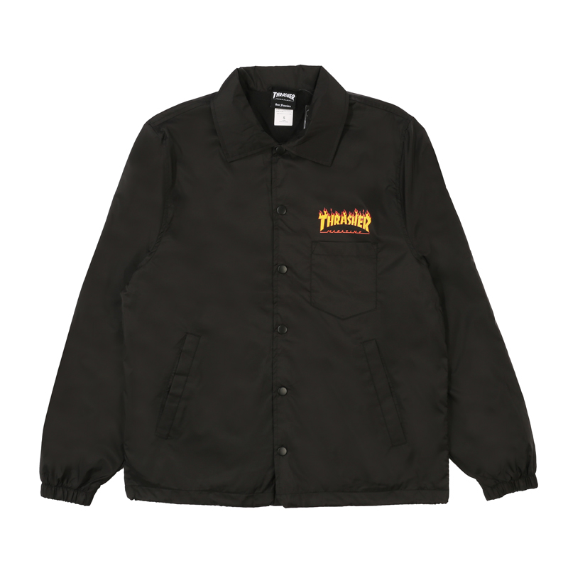 Thrasher Flame Logo Printed Coach Jacket Unisex Japan Edition - Black THRAMJ02908