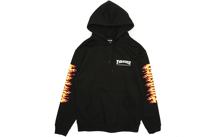 Thrasher Flame Logo Pullover Hoodie Black/Yellow Japan Edition Unisex. THR03016-BLK