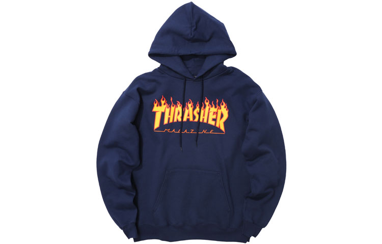 Thrasher Flame Logo Pullover Hoodie Navy Unisex Winter Edition. TRA-SS18-017