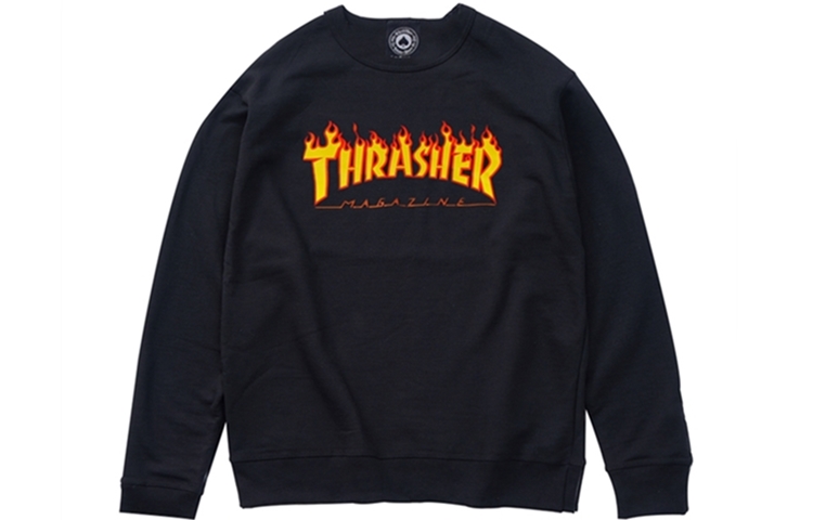 Thrasher Flame Logo Pullover Sweatshirt Black Winter Unisex US Version. 144867