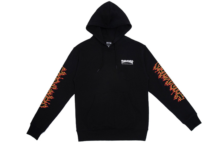 Thrasher Flame Outline Pocket Hoodie Black Unisex Japanese Winter Edition. TH0319-PO04BLK