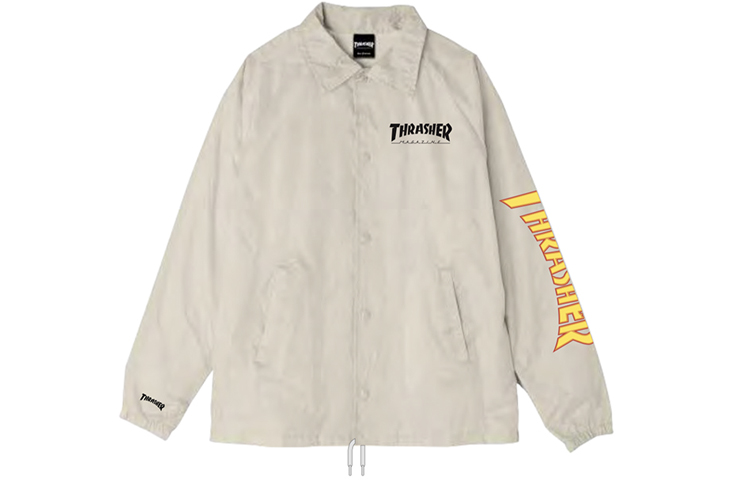 Thrasher Flame Sleeve Coach Jacket Japan Edition Unisex Gray White. TH0518-CJ02OWH