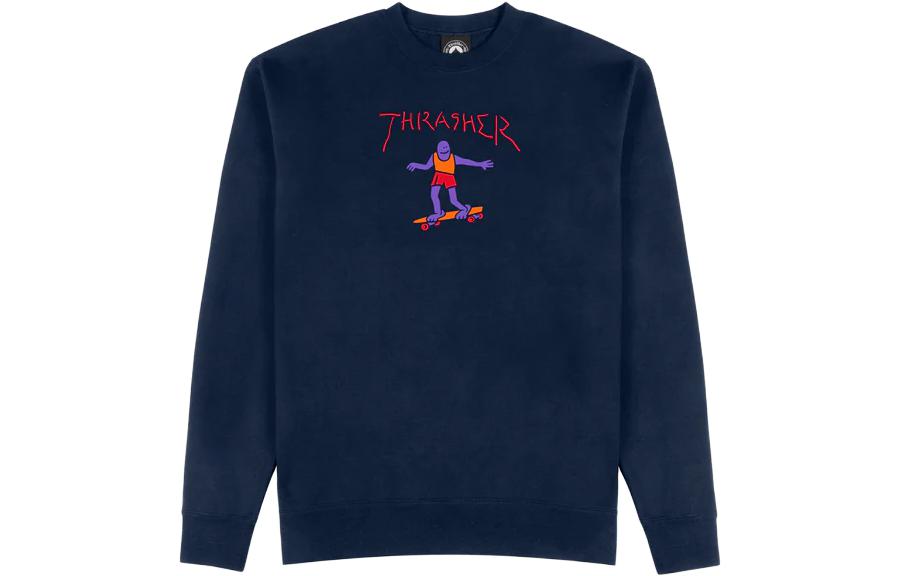 Thrasher FW23 Blue Cartoon Logo Crewneck Sweatshirt Unisex Long Sleeve TRA-FW23-016