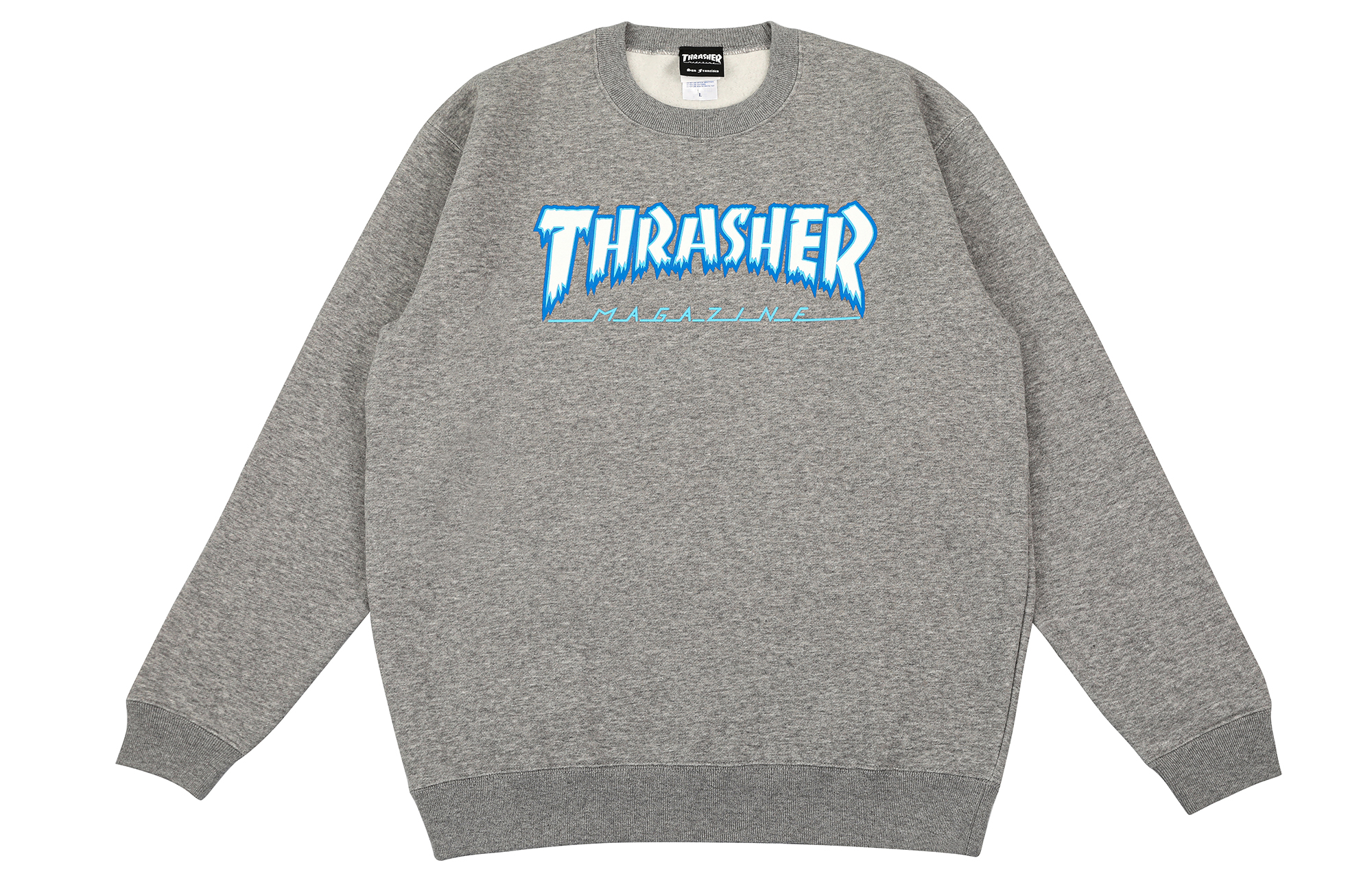 Thrasher Hometown Ice Crew Logo Print Pullover Sweatshirt Gray (Japan Edition). TH84226GREY/WHITE