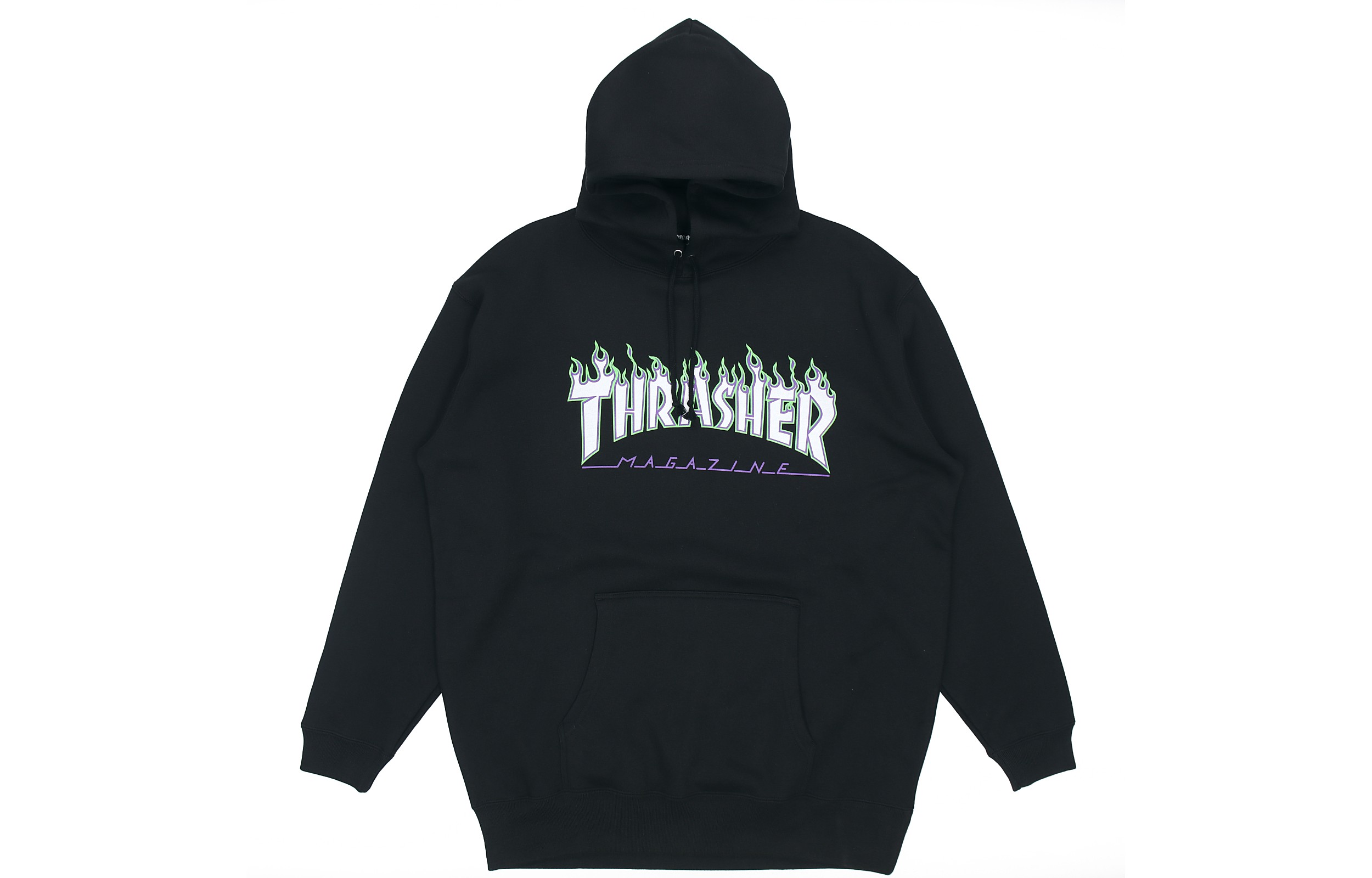 Thrasher Japan Black Hoodie with Gray Outline and White Flame Logo Unisex. TH95236-BLACK