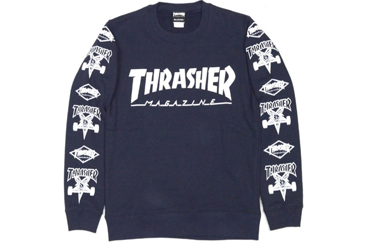 Thrasher Japan Exclusive Logo Crewneck Sweatshirt Navy Unisex Edition. TH94159-NAVY