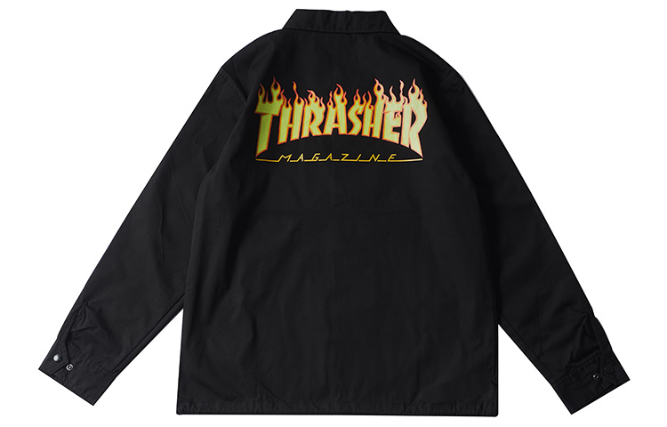 Thrasher Japanese Flame Logo Coach Jacket Black Unisex Gift Recommendation. TH59130