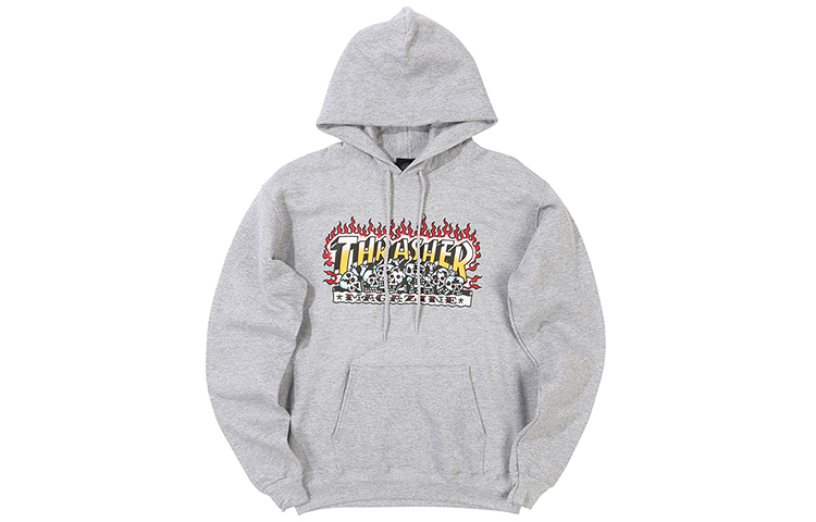 Thrasher Krak Skulls Hoodie Grey - Skeleton Print, Winter Unisex US Version. 144901