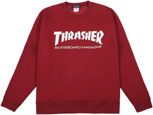 Thrasher 標誌圓領長袖 日版 中性款 酒紅色。 TH8401-BURG/WHT Buy Thrasher 標誌圓領長袖 日版 中性款 酒紅色。 TH8401-BURG/WHT