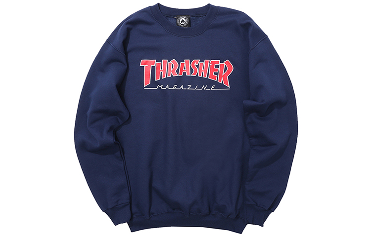 Thrasher Outlined Crew Graphic Pullover Sweatshirt Navy Unisex US Version THRAMH068