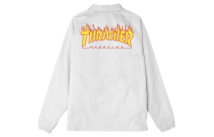 Thrasher Pocket Flame Logo Coach Jacket Japan Edition Unisex White TH0319-CJ02WHT