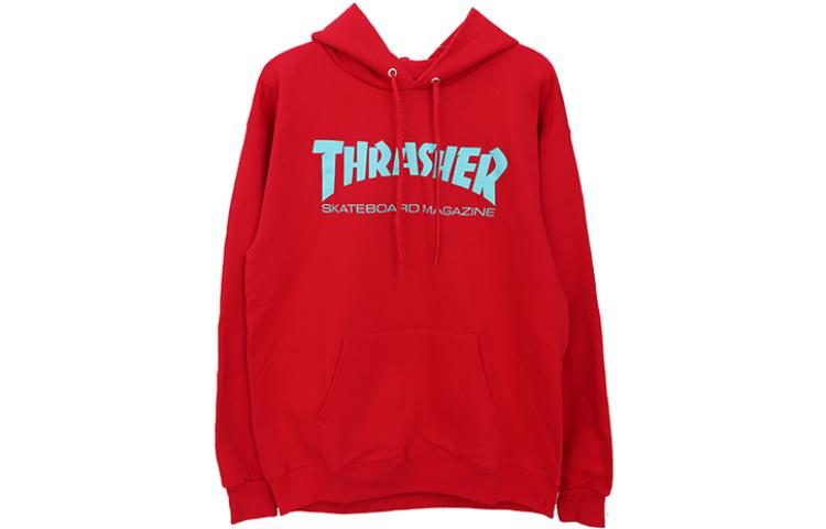 Thrasher Skate Mag Logo Print Red Hoodie Unisex Fleece-Lined Pullover 114127