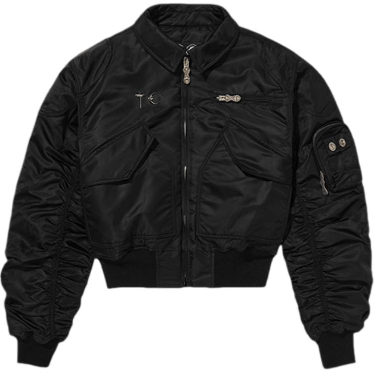 THUG CLUB Bio Soldier FW24  Black Zipper Jacket with Studded Design. tc24jp1301-blk