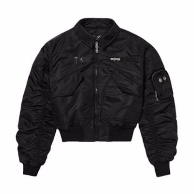 THUG CLUB Bio Soldier FW24 Black Zipper Jacket with Studded Design. tc24jp1301-blk