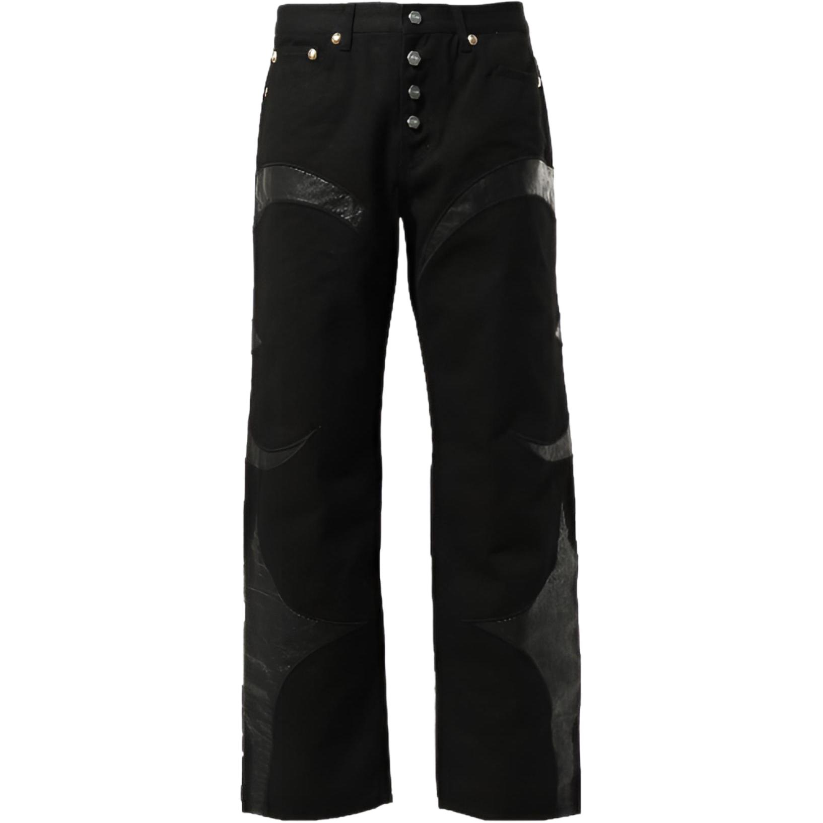 THUG CLUB Black Patchwork Straight-Leg Jeans Unisex Casual Style Moon Design TC23PT0903