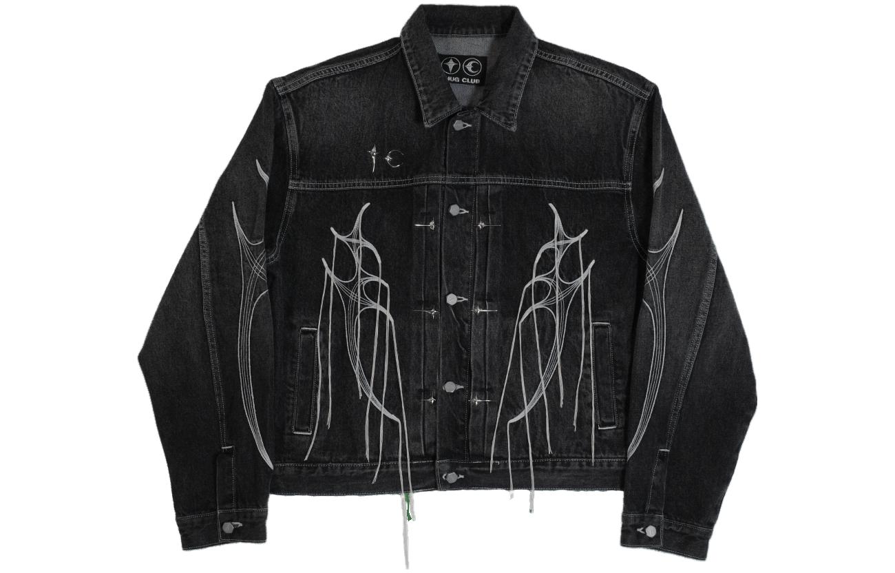 THUG CLUB FW23 Black Denim Jacket with Iconic TC Logo Unisex Long Sleeve. TCFW-110-01