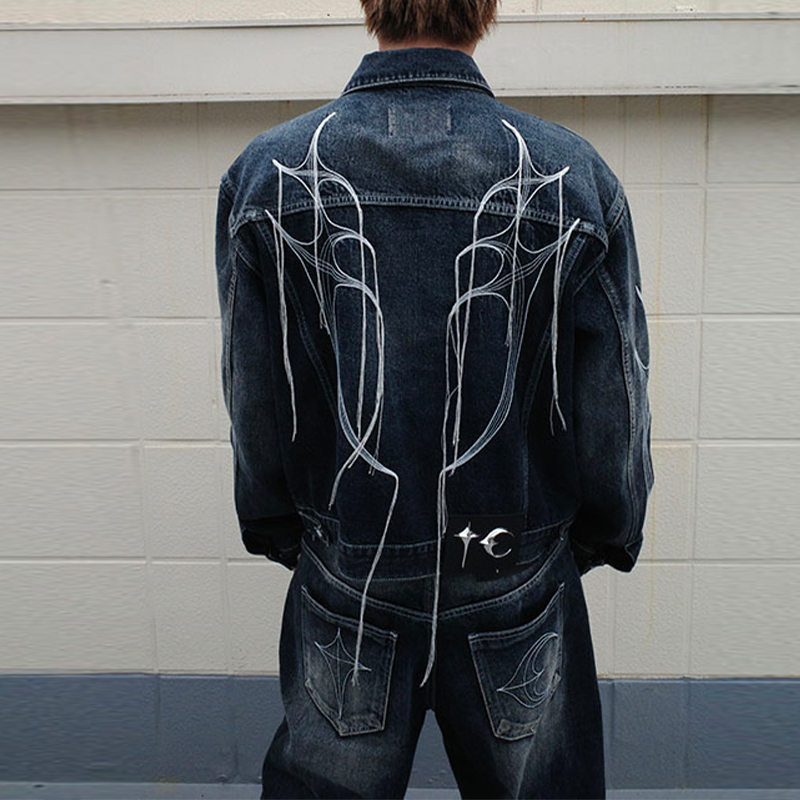 Purchase THUG CLUB FW23 블랙 데님 재킷 아이코닉 TC 로고 유니섹스 긴팔. TCFW-110-01