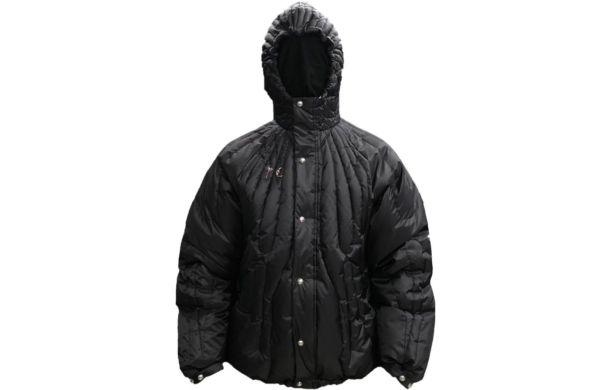 THUG CLUB FW23 Black Unisex Puffer Jacket with Metal Star-Moon Logo Stitching. 1671504974