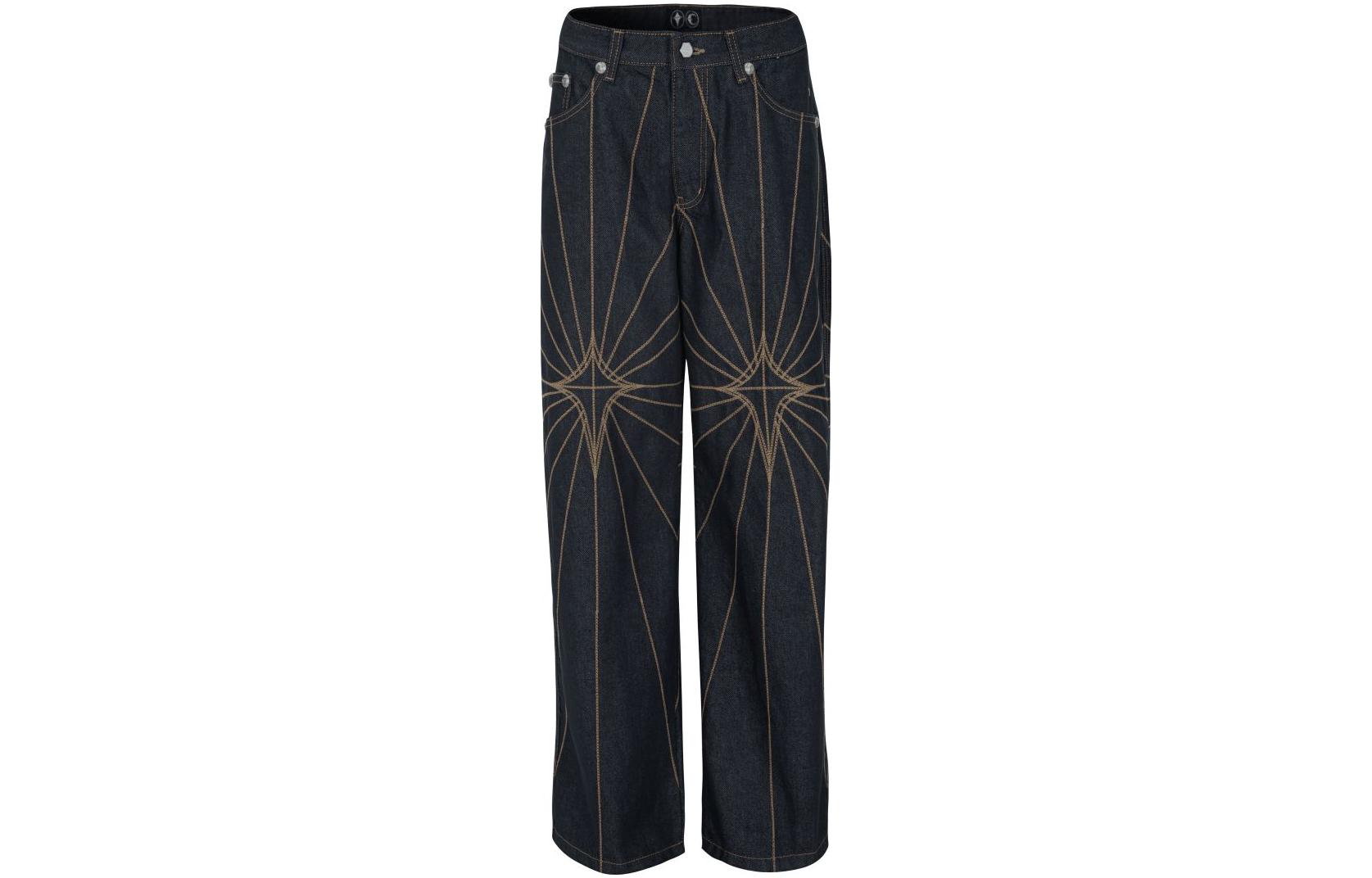 THUG CLUB FW23 Fall/Winter Unisex Raw Denim Jeans with Embroidered Rays. 1683707773