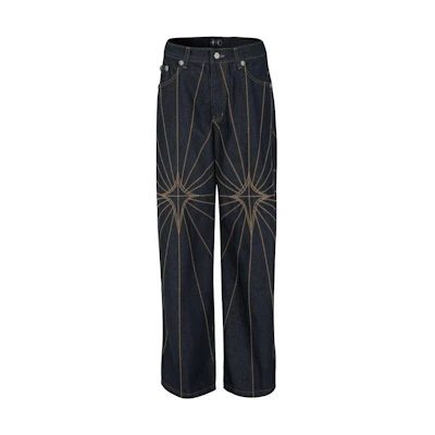 THUG CLUB FW23 Fall/Winter Unisex Raw Denim Jeans with Embroidered Rays. 1683707773